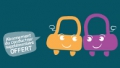 Illustration d'une voiture orange et d'une voiture violette qui sourient suite à l'offre de parrainage Mobigo